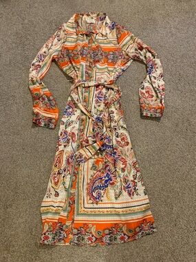 Long Sleeve Paisley Midi Shirt Dress